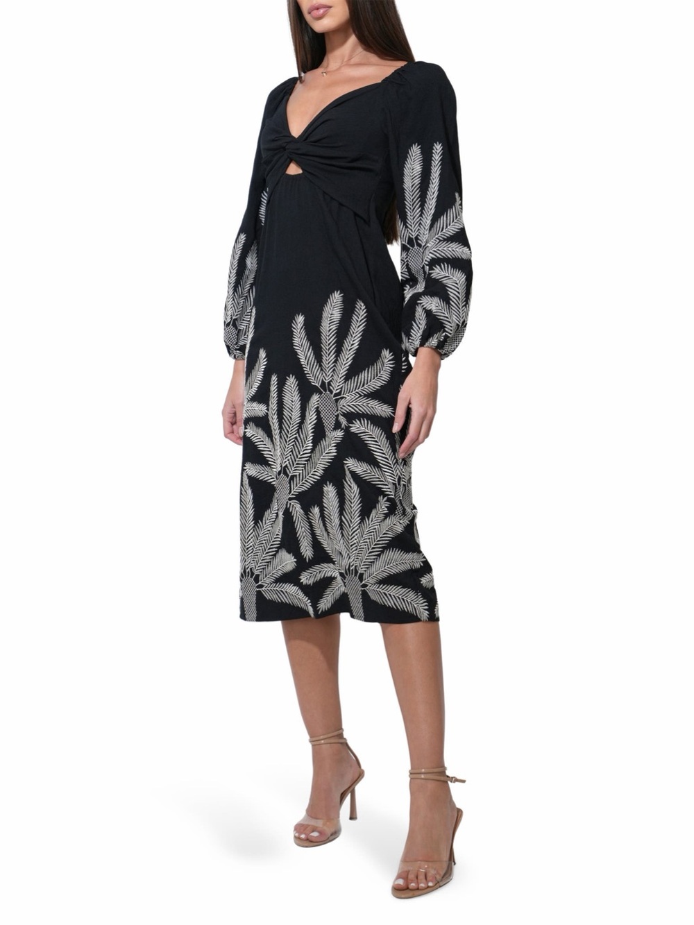 Adelyn Rae Jia Long Sleeve Embroidered Midi Dress Sz M